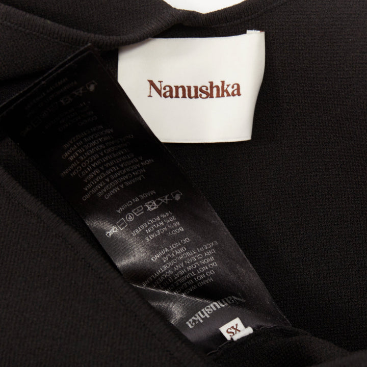 NANUSHKA 2021 Olivia black asymmetric cut out shoulder long sleeves top XS