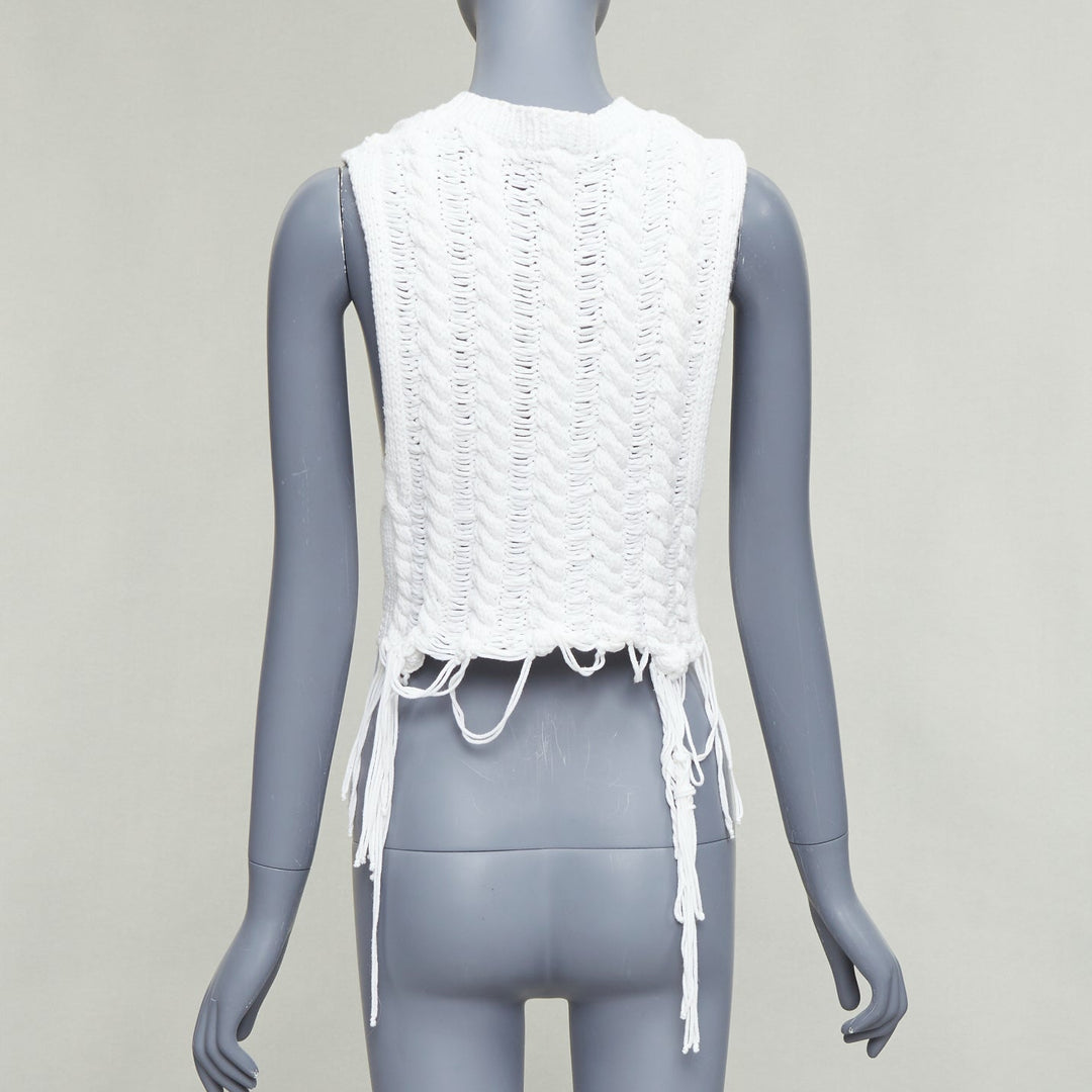 rare ANN DEMEULEMEESTER white heavy knit distressed loops hem vest L