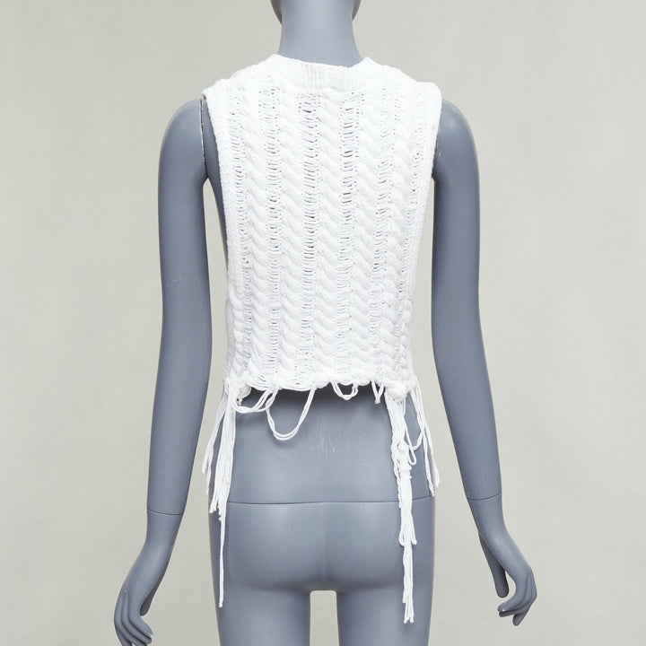 rare ANN DEMEULEMEESTER white heavy knit distressed loops hem vest L