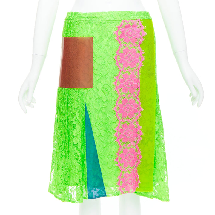 CHRISTOPHER KANE 2016 Runway neon green pink PVC lace skirt set UK8 S