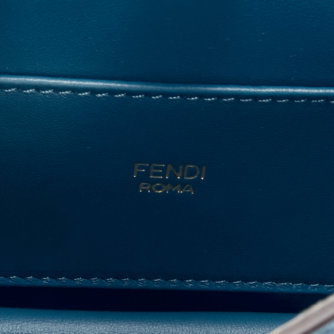 FENDI Peekaboo pink lace applique blue leather gold buckle crossbody bag