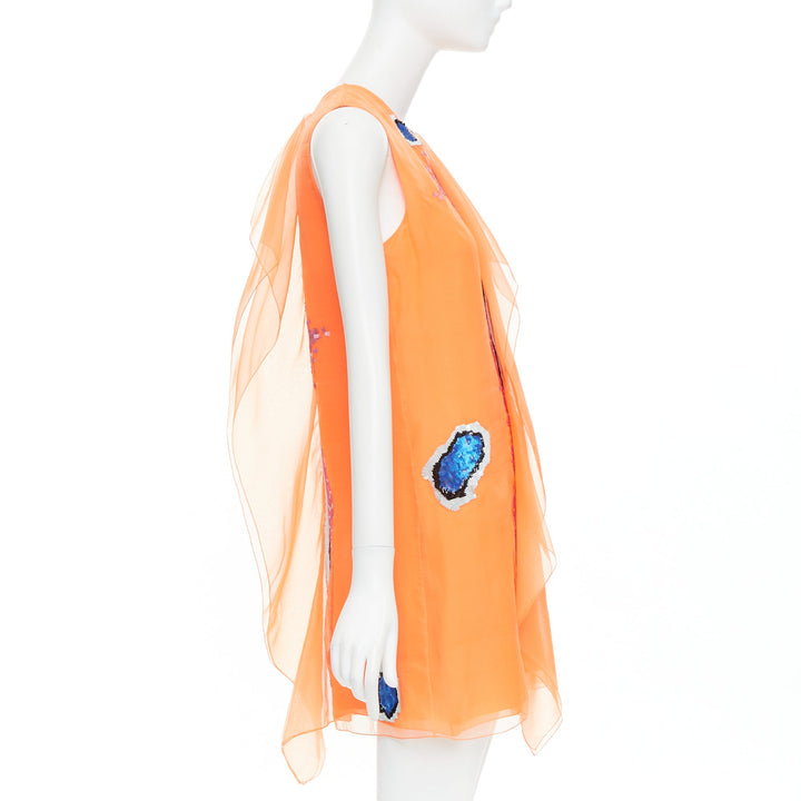 CHRISTIAN DIOR Raf Simons 2013 Runway orange sequin ruffle dress FR38 M