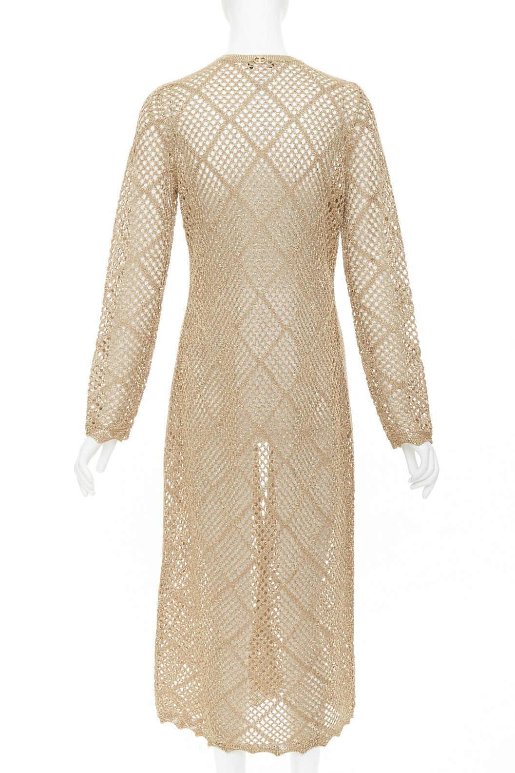 TWINSET 2024  metallic gold lurex mesh diamond open knit lace long cardigan M