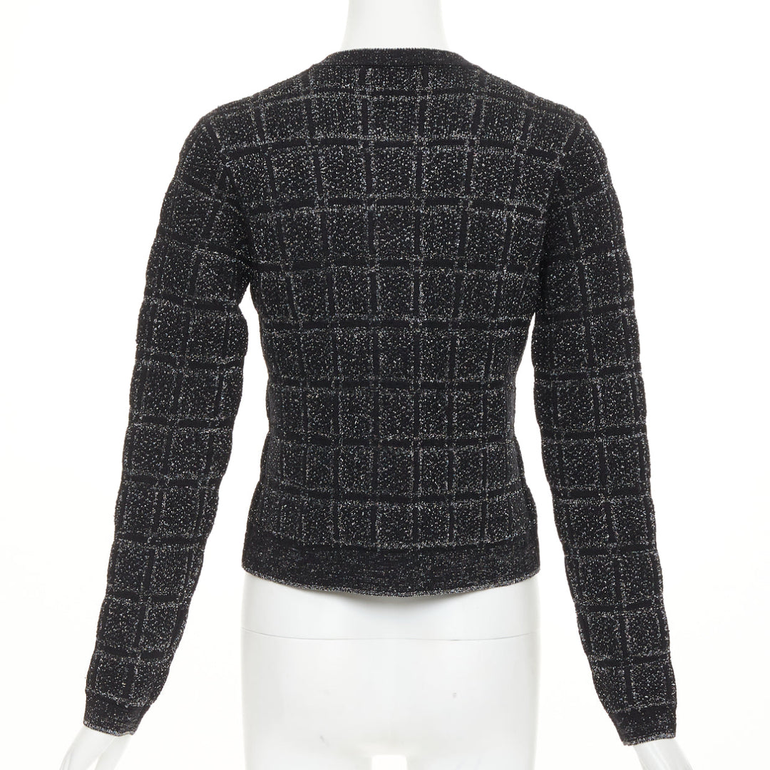 GUCCI 2025 black silver metallic checked Vintage GG buttons cardigan sweater XS