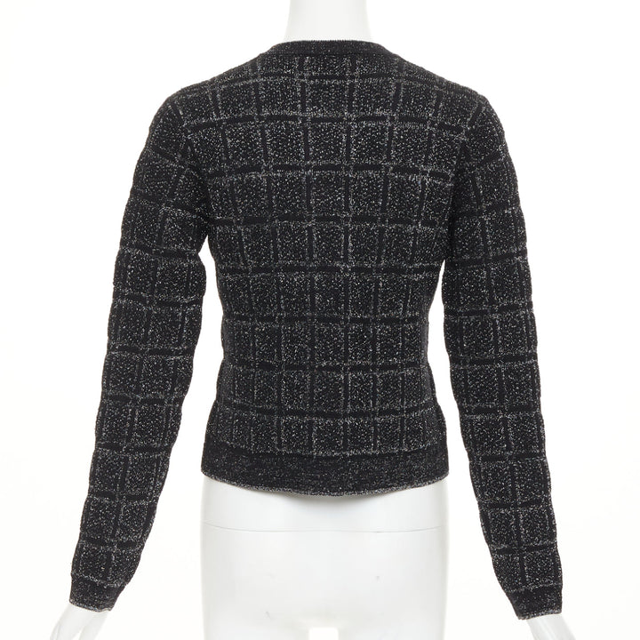 GUCCI 2025 black silver metallic checked Vintage GG buttons cardigan sweater XS