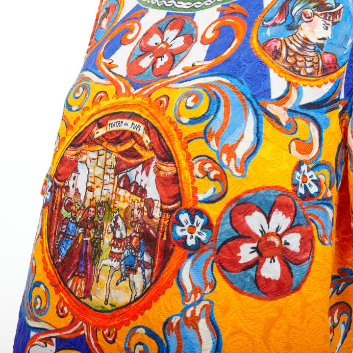 DOLCE GABBANA Carretto Siciliano yellow blue print jacquard tunic top IT40 S