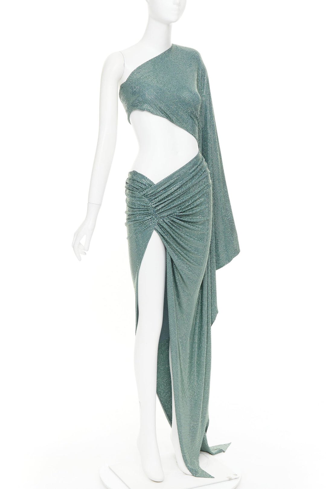 rare ALEXANDRE VAUTHIER COUTURE SS2022 Runway green strass crystal cut out dress