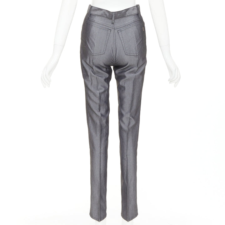 FENDI JEANS Vintage grey yellow logo tab pocket high waisted slim pants