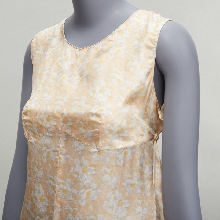 DRIES VAN NOTEN Vintage 100% silk beige daisy print midi dress FR38 M