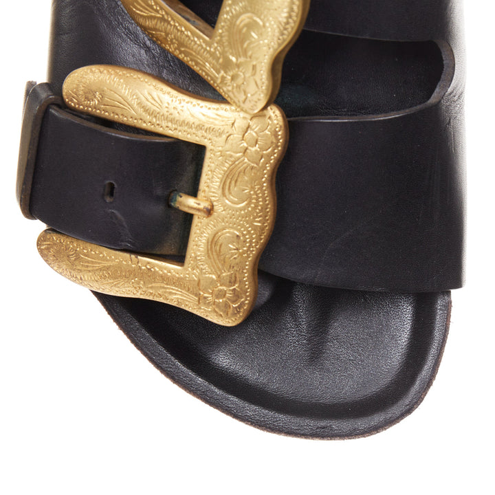 rare CELINE Phoebe Philo 2014 Boxy Western Cowboy Baroque Buckle sandals EU38