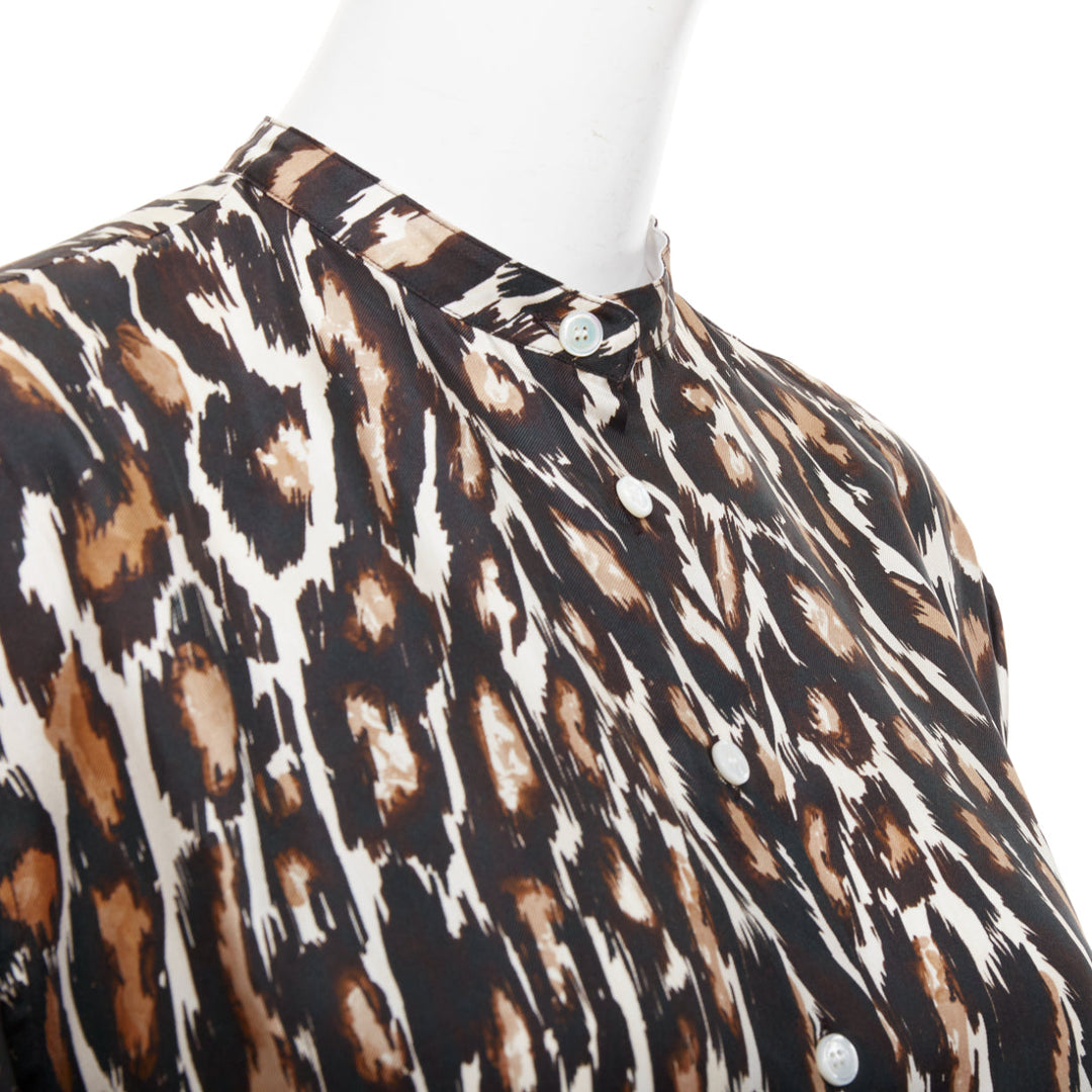 CALVIN KLEIN 205W39NYC Raf Simons silk  brown black leopard print shirt US0 XS