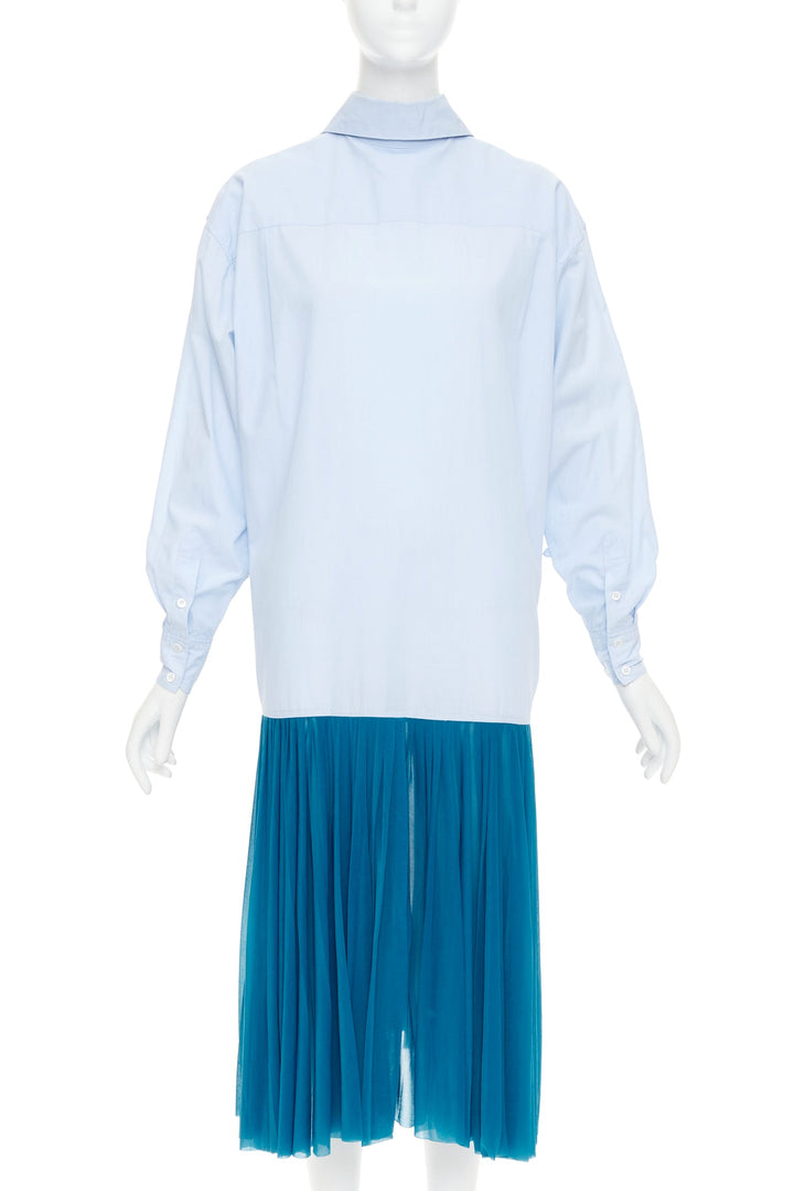 OLD CELINE 2017 Runway blue colorblock reversed pleated hem shirt dress