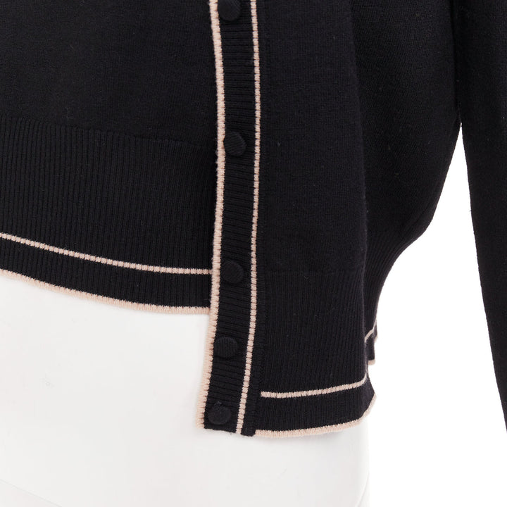 ALAIA black beige virgin wool blend contrast trim cardigan sleeveless top M