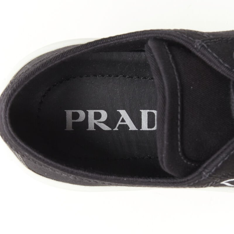PRADA Wheel Gabardine black canvas triangle logo outsole sneaker EU39.5