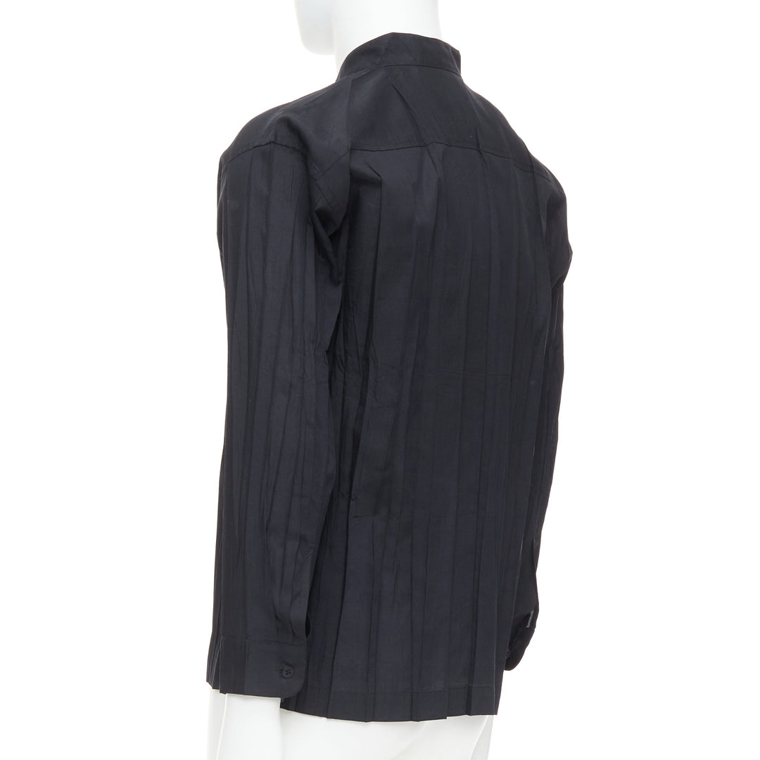 ISSEY MIYAKE MEN black accordian plisse pleated  button down shirt Sz1 S