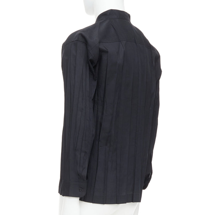 ISSEY MIYAKE MEN black accordian plisse pleated  button down shirt Sz1 S