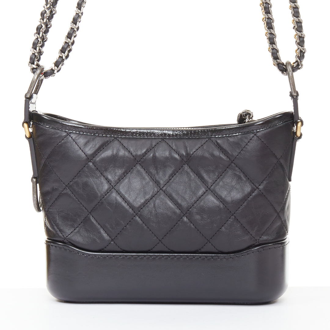 CHANEL Gabrielle Small black aged leather mix metal chain CC crossbody hobo bag