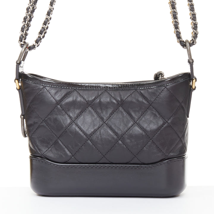 CHANEL Gabrielle Small black aged leather mix metal chain CC crossbody hobo bag