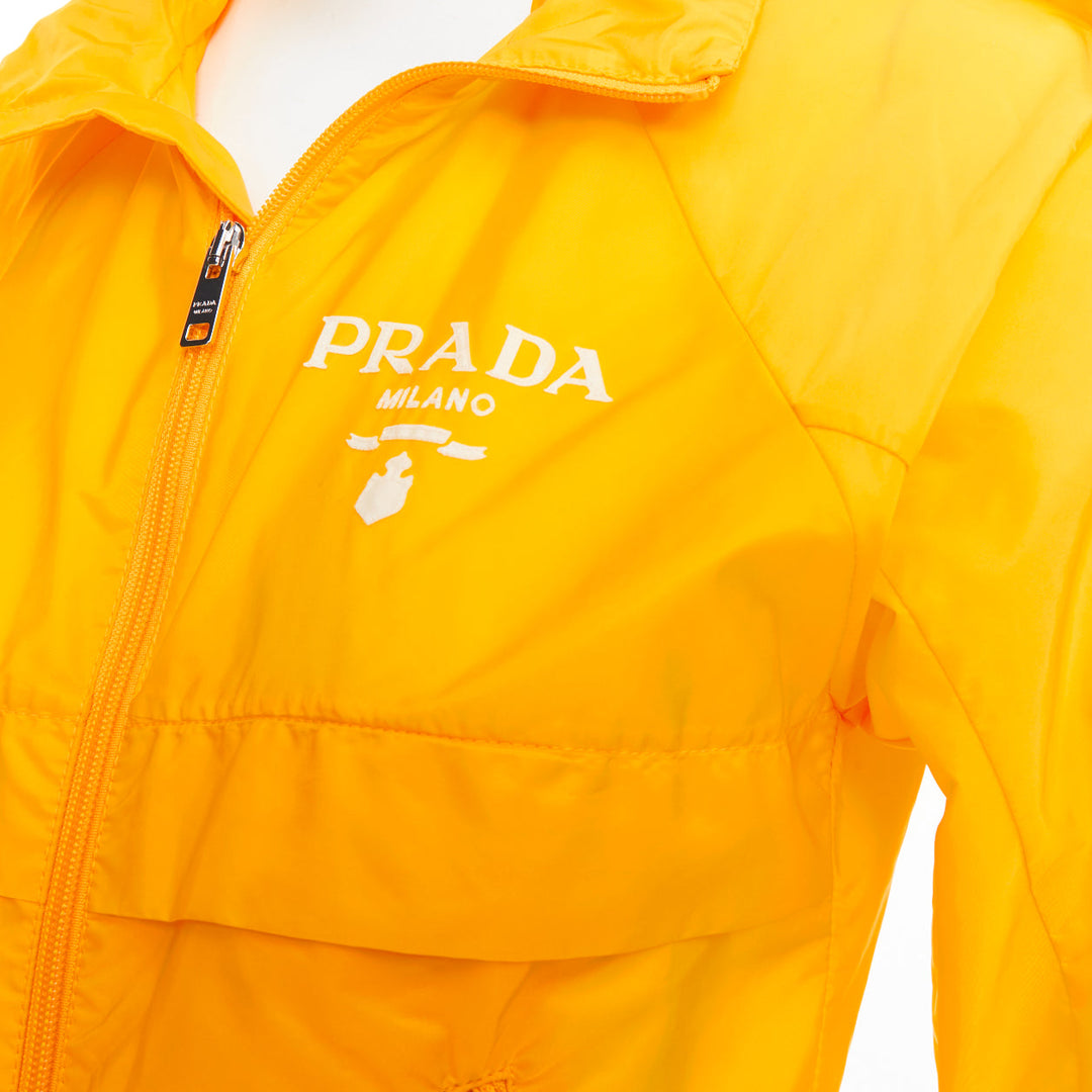 PRADA 2021 Re-nylon citron yellow white logo cropped jacket windbreaker IT38 XS