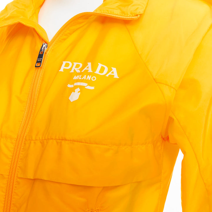 PRADA 2021 Re-nylon citron yellow white logo cropped jacket windbreaker IT38 XS
