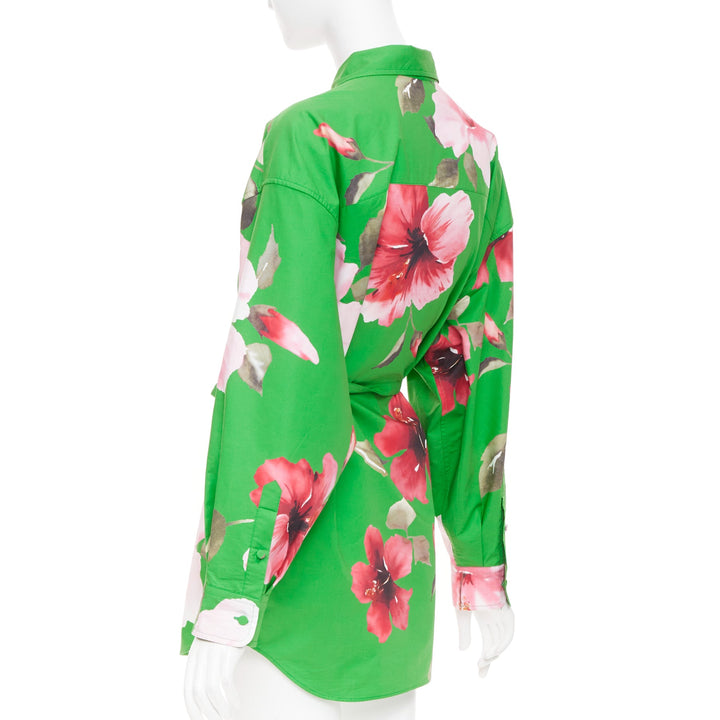 VALENTINO 2021 Runway Lilium green pink oversized cotton poplin shirt IT36 XXS