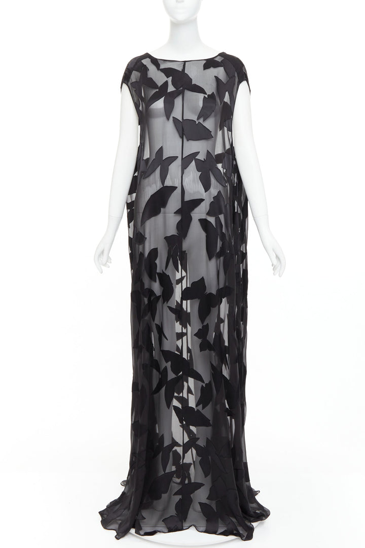 SAINT LAURENT 2023 Runway black  butterfly applique sheer maxi dress T2 M