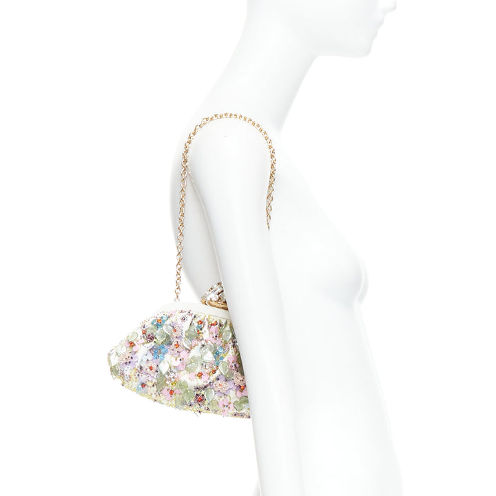 DOLCE GABBANA Pochette cream colorful crystal embellished lock frame clutch bag