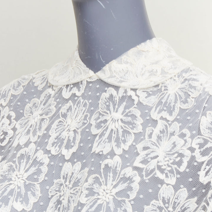 MIU MIU Vintage cream white floral lace polka dot mesh sheer midi dress IT40 S