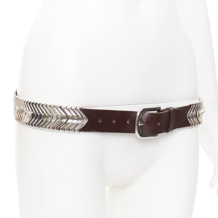 ISABEL MARANT 2021 Tehora dark brown calfskin leather silver chevron belt 85cm