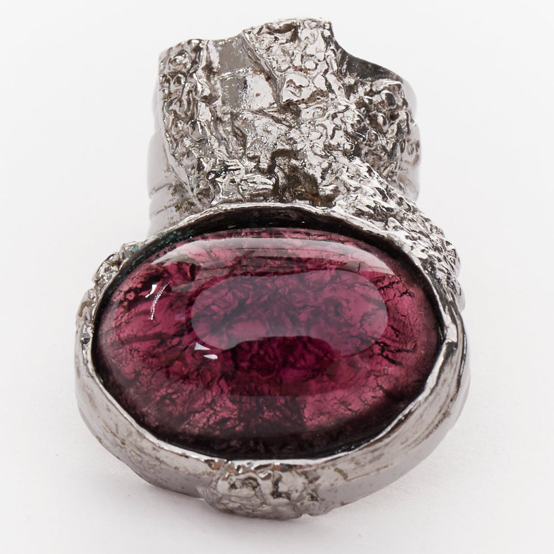 YVES SAINT LAURENT YSL Arty silver tone purple Amethyst enamel cabochon ring US7