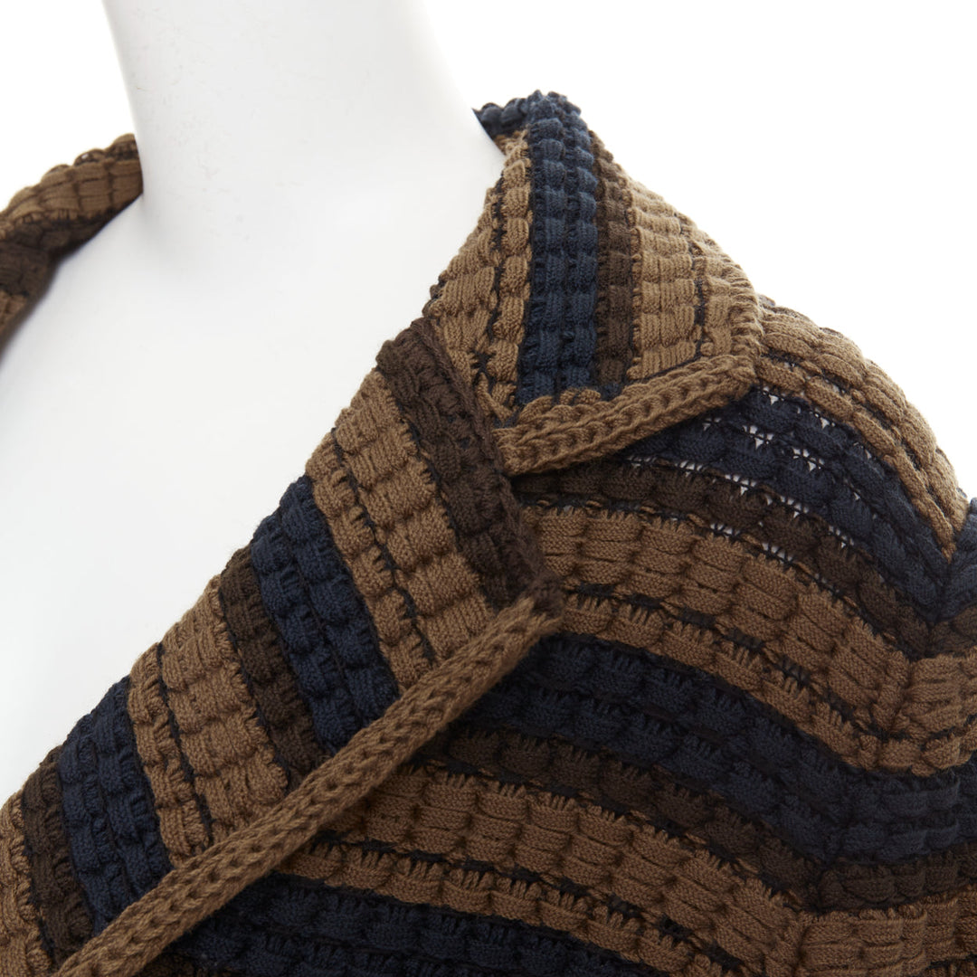 CHANEL striped textured knit brown navy wool cotton jacket FR36 S