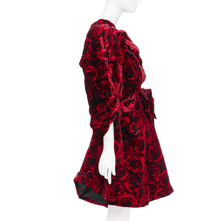 DRIES VAN NOTEN Runway Delta red rose velvet quilted one shoulder dress FR38 M