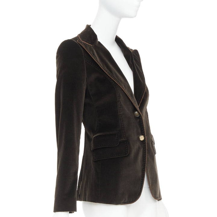 DOLCE GABBANA dark brown velvet rope pip peak lapel Le Smoking blazer IT38 XS