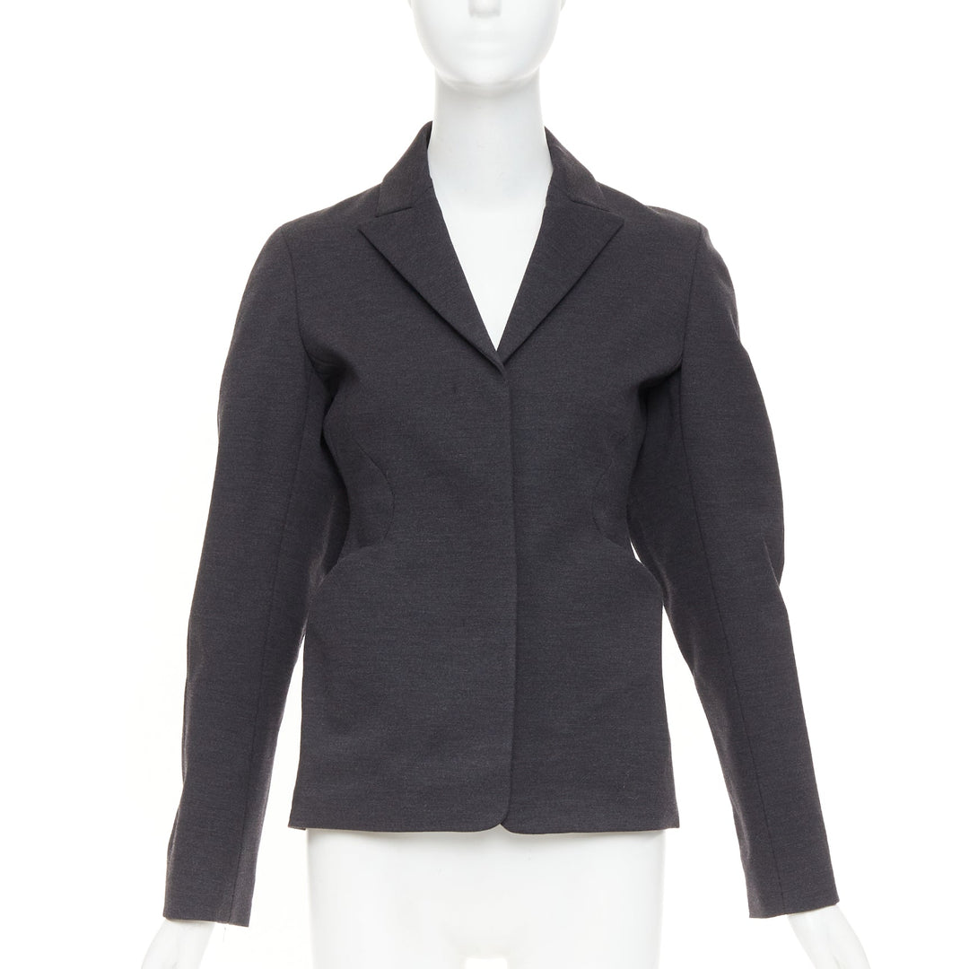 JIL SANDER grey wool curved sleeve sculptural hourglass 3D cut blazer FR34 XS