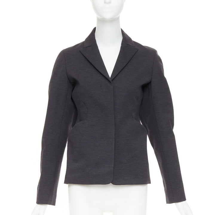 JIL SANDER grey wool curved sleeve sculptural hourglass 3D cut blazer FR34 XS
