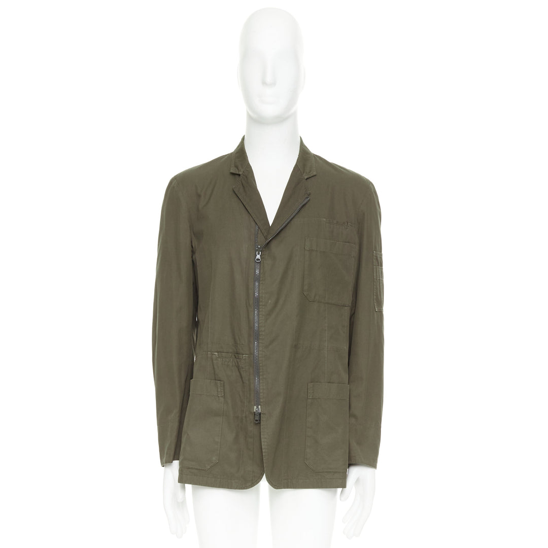 Y'S YOHJI YAMAMOTO green asymmetric zip up multi pockets military jacket JP3 L