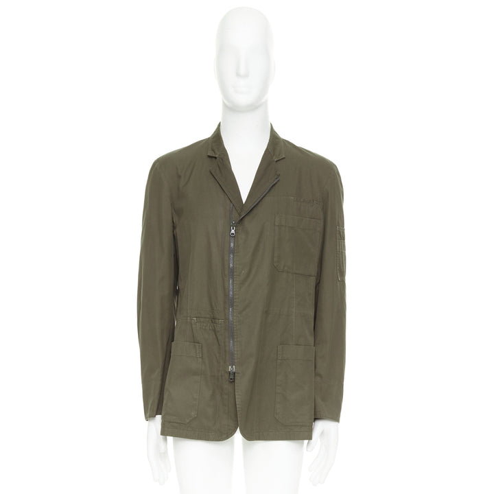 Y'S YOHJI YAMAMOTO green asymmetric zip up multi pockets military jacket JP3 L