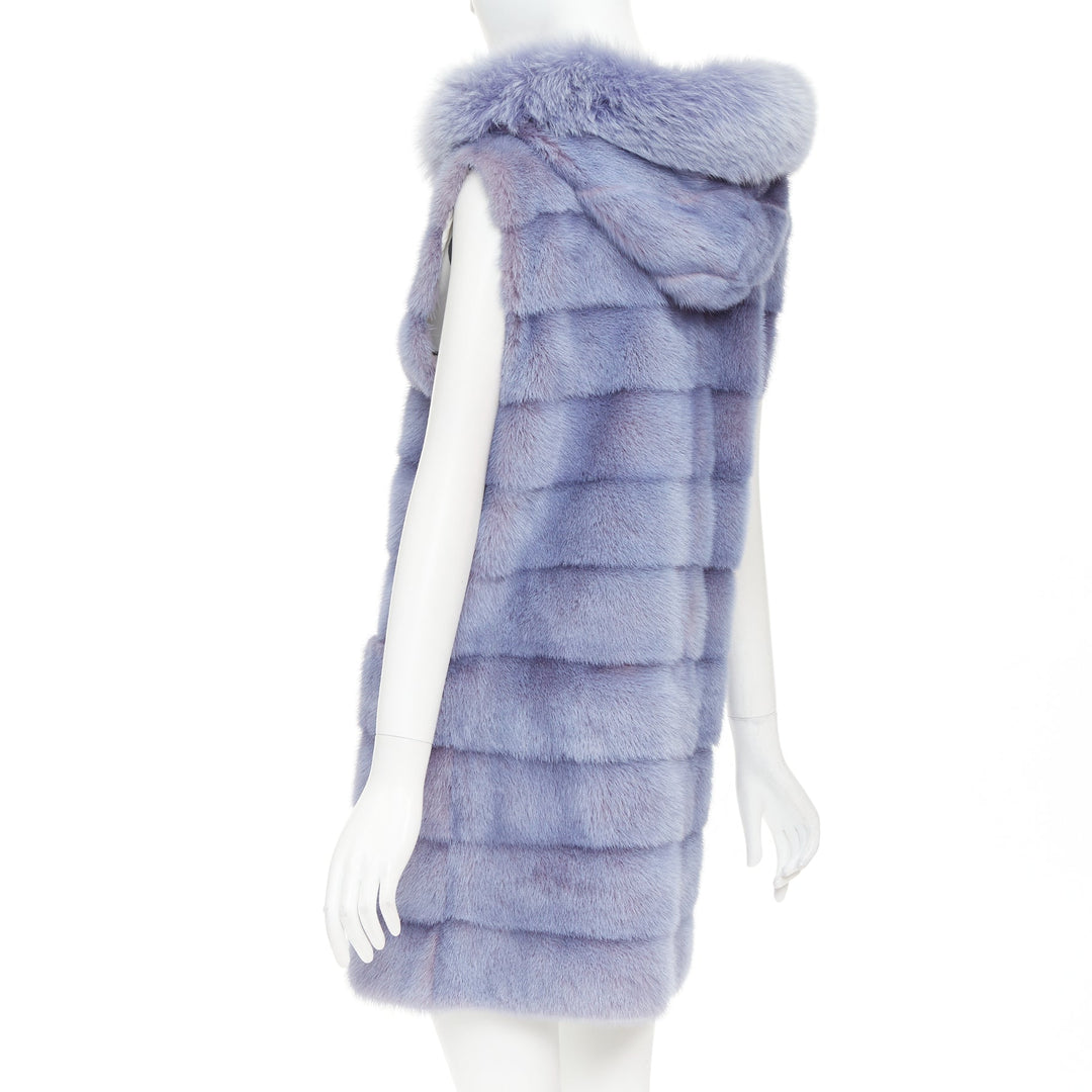 SIMONETTA RAVIZZA blue purple ombre  mink fur hooded vest coat IT42 M