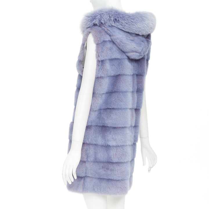 SIMONETTA RAVIZZA blue purple ombre  mink fur hooded vest coat IT42 M