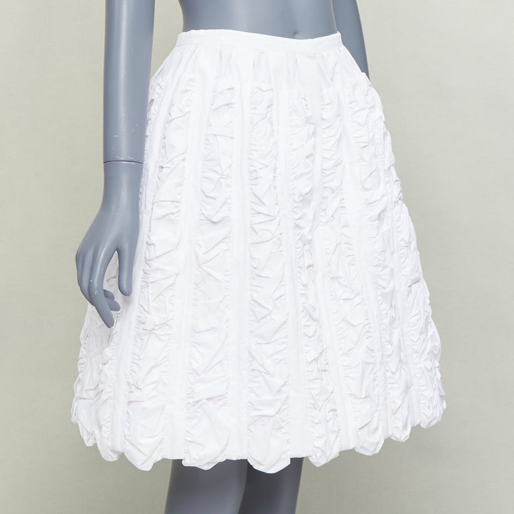 ALAIA Vintage white double cotton crumpled shirred panelled flared skirt FR40 L