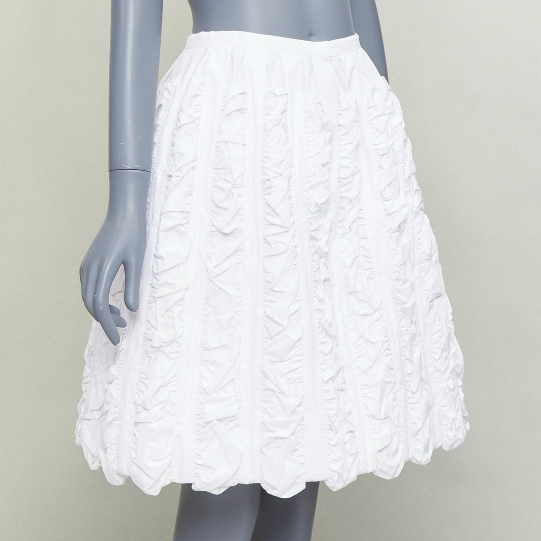 ALAIA Vintage white double cotton crumpled shirred panelled flared skirt FR40 L