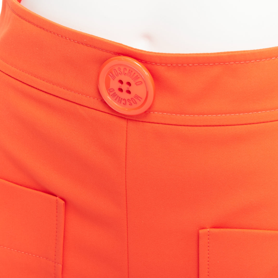 MOSCHINO bright orange oversized buttons high waist wide leg shorts IT38 XS