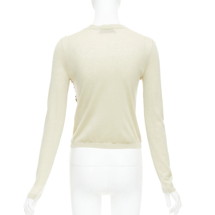 VALENTINO beige cashmere silk bead embellished crop cardigan M