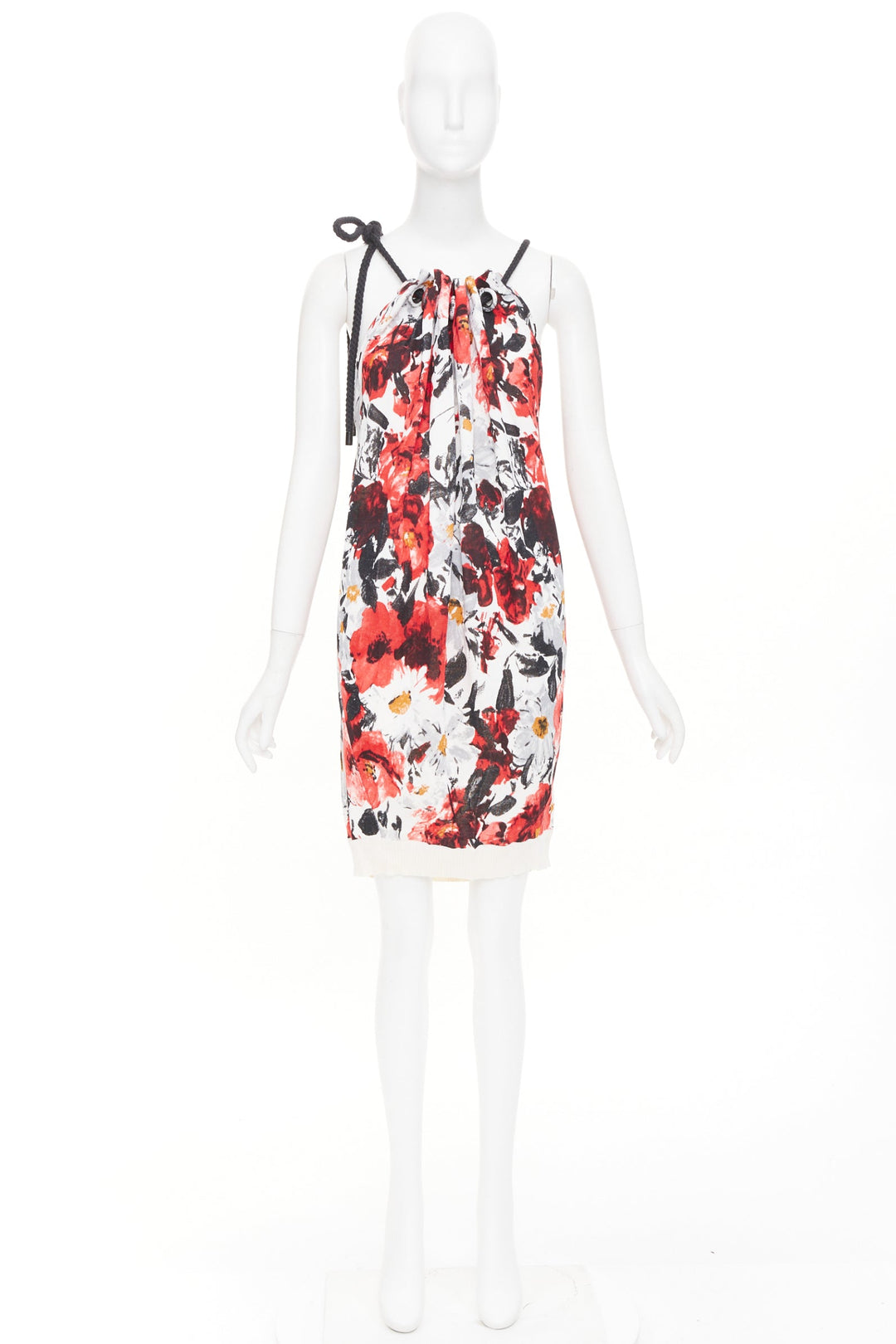 BALENCIAGA 2007 floral print rope drawstring halter shift cocktail dress FR36 S