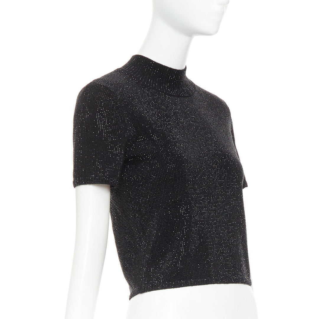 ALEXANDER WANG black Hotfix crystal double cashmere cropped sweater IT36 XXS