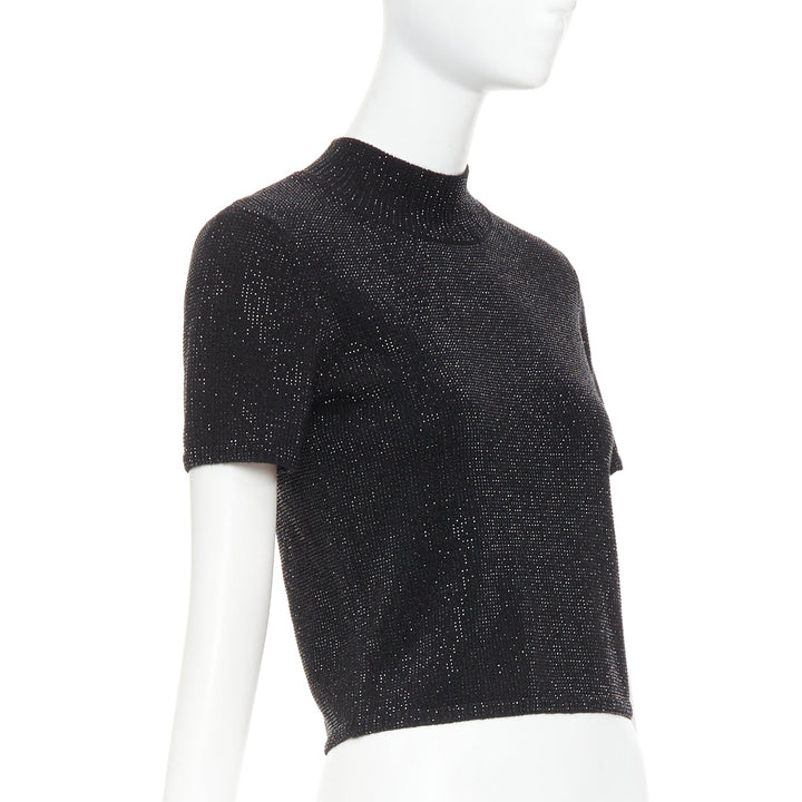 ALEXANDER WANG black Hotfix crystal double cashmere cropped sweater IT36 XXS