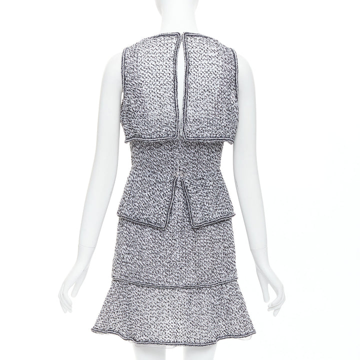 CHANEL 2015 Runway grey cotton tweed CC button ruffle dress FR36 S