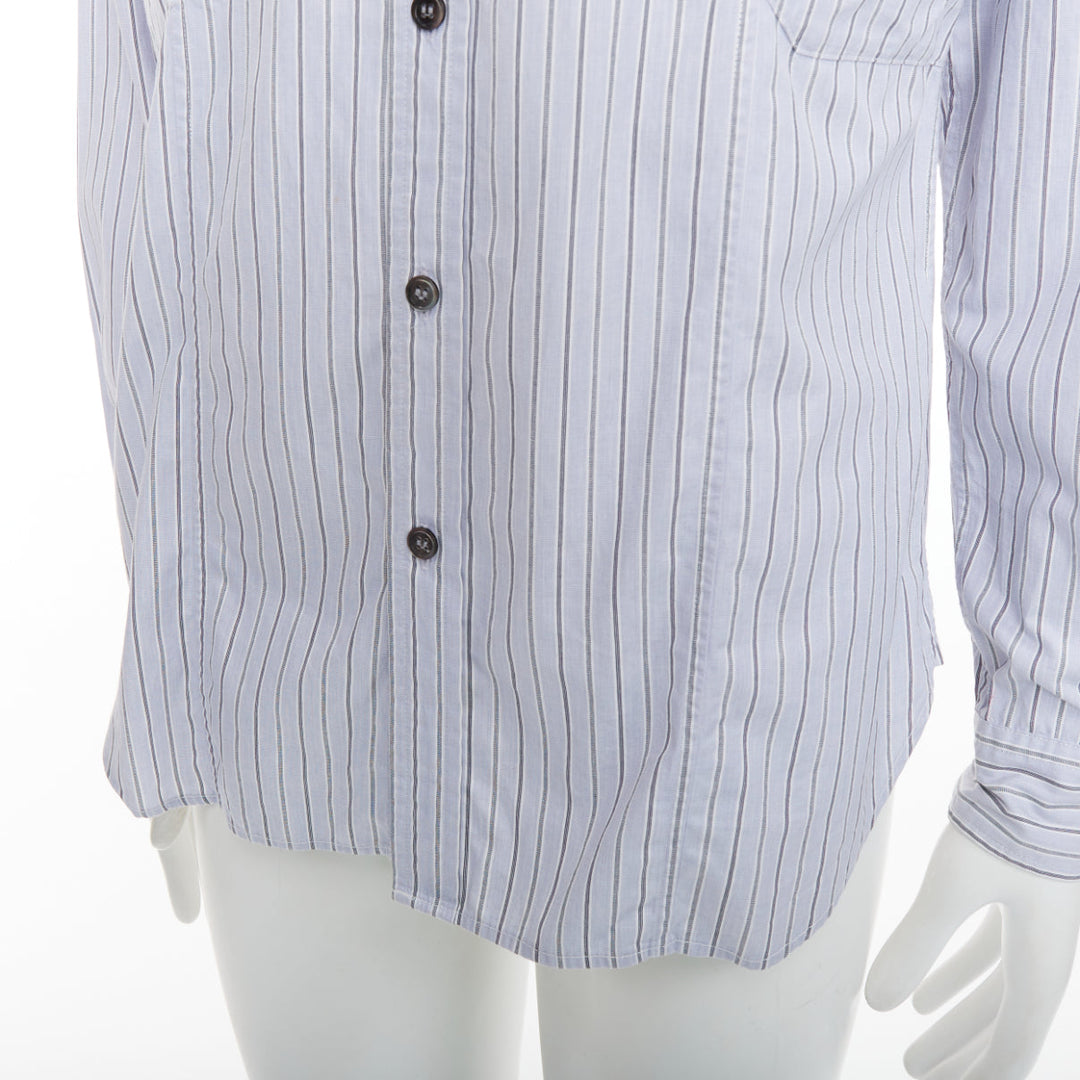 YOHJI YAMAMOTO HOMME light blue grey striped collarless button up shirt JP2 M