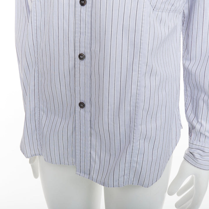 YOHJI YAMAMOTO HOMME light blue grey striped collarless button up shirt JP2 M