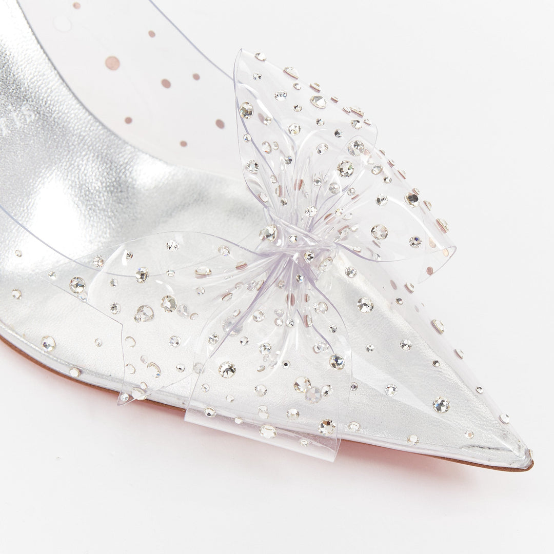 CHRISTIAN LOUBOUTIN Bridal Jelly Strass 80 silver crystal PVC bow pump EU38